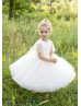 Beaded Ivory Lace Tulle Open Sleeves Flower Girl Dress